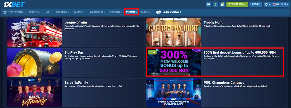 Live Beting 1xBet Welcome Bonuses Screenshot